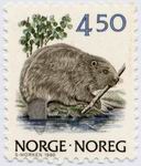 Biberbriefmarke Norwegen 1990 4,5 K ungestempelt_TN